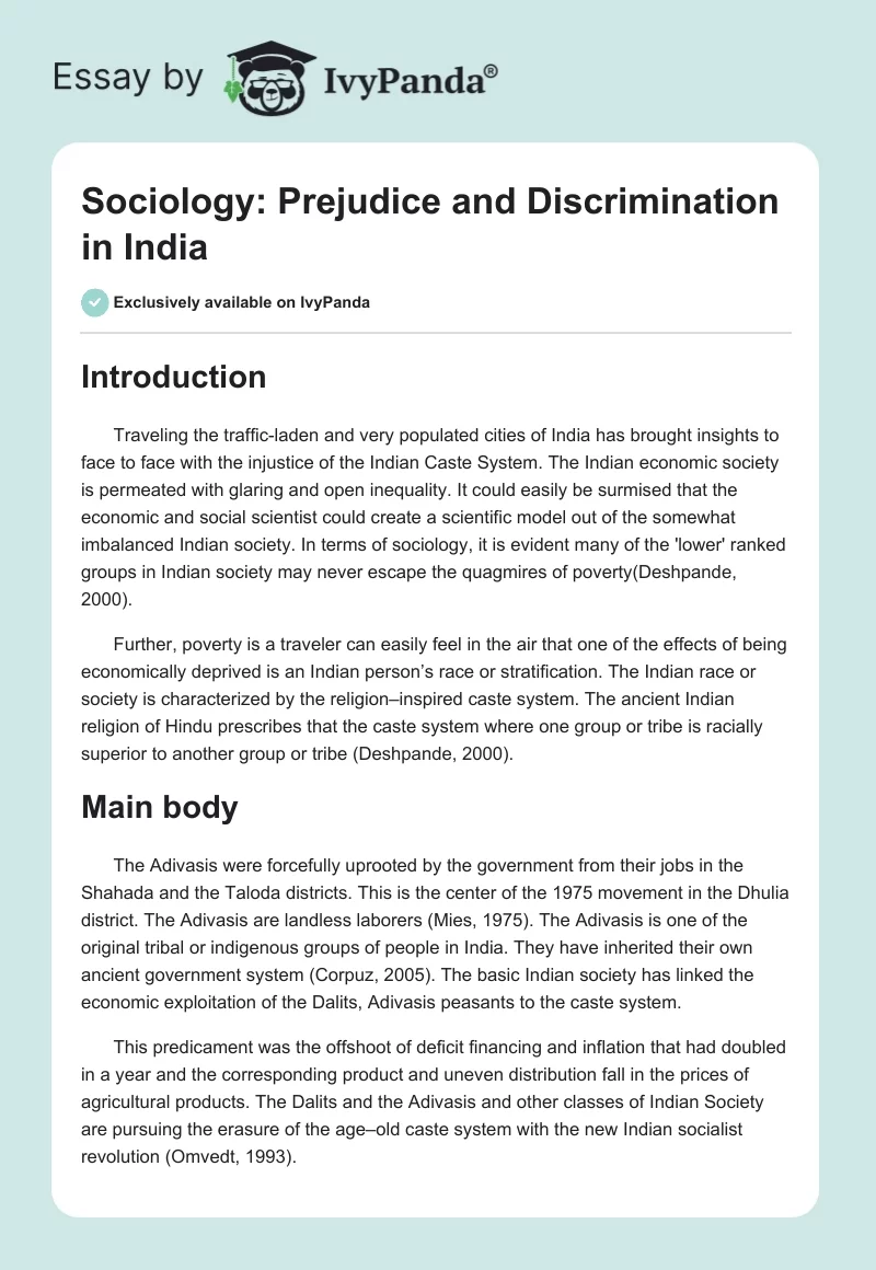 Sociology: Prejudice and Discrimination in India. Page 1