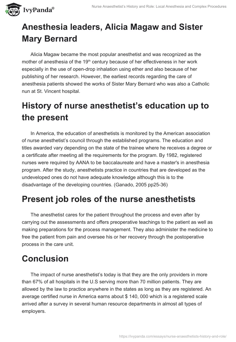 Nurse Anaesthetist’s History and Role: Local Anesthesia and Complex Procedures. Page 2