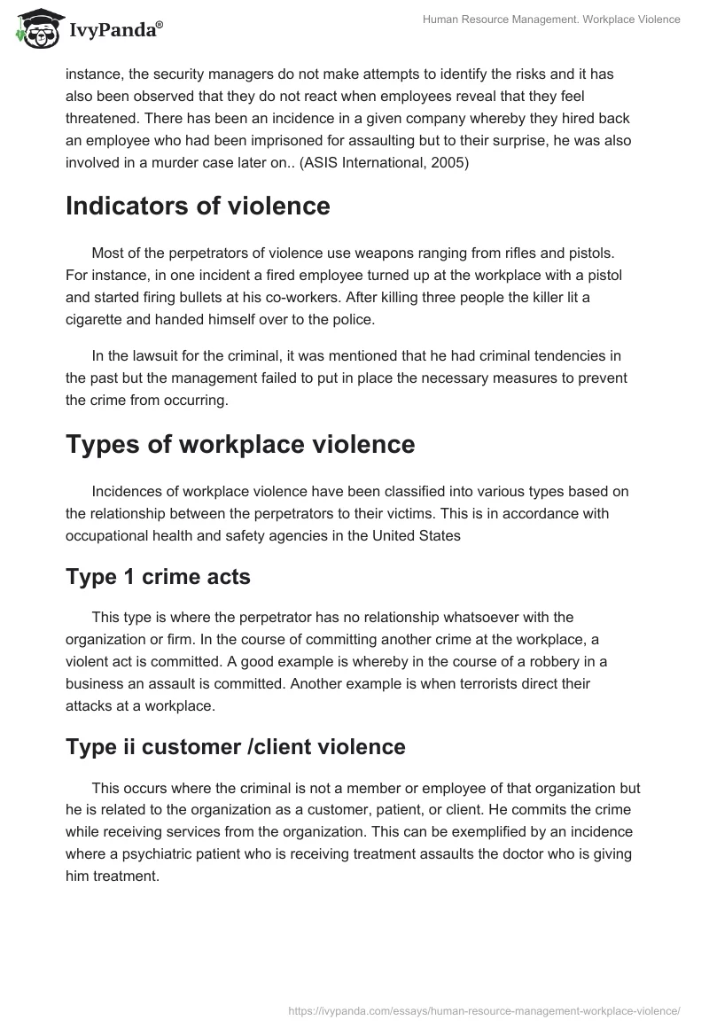 Human Resource Management. Workplace Violence. Page 2