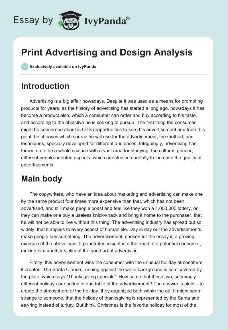 Print Advertising and Design Analysis. Page 1