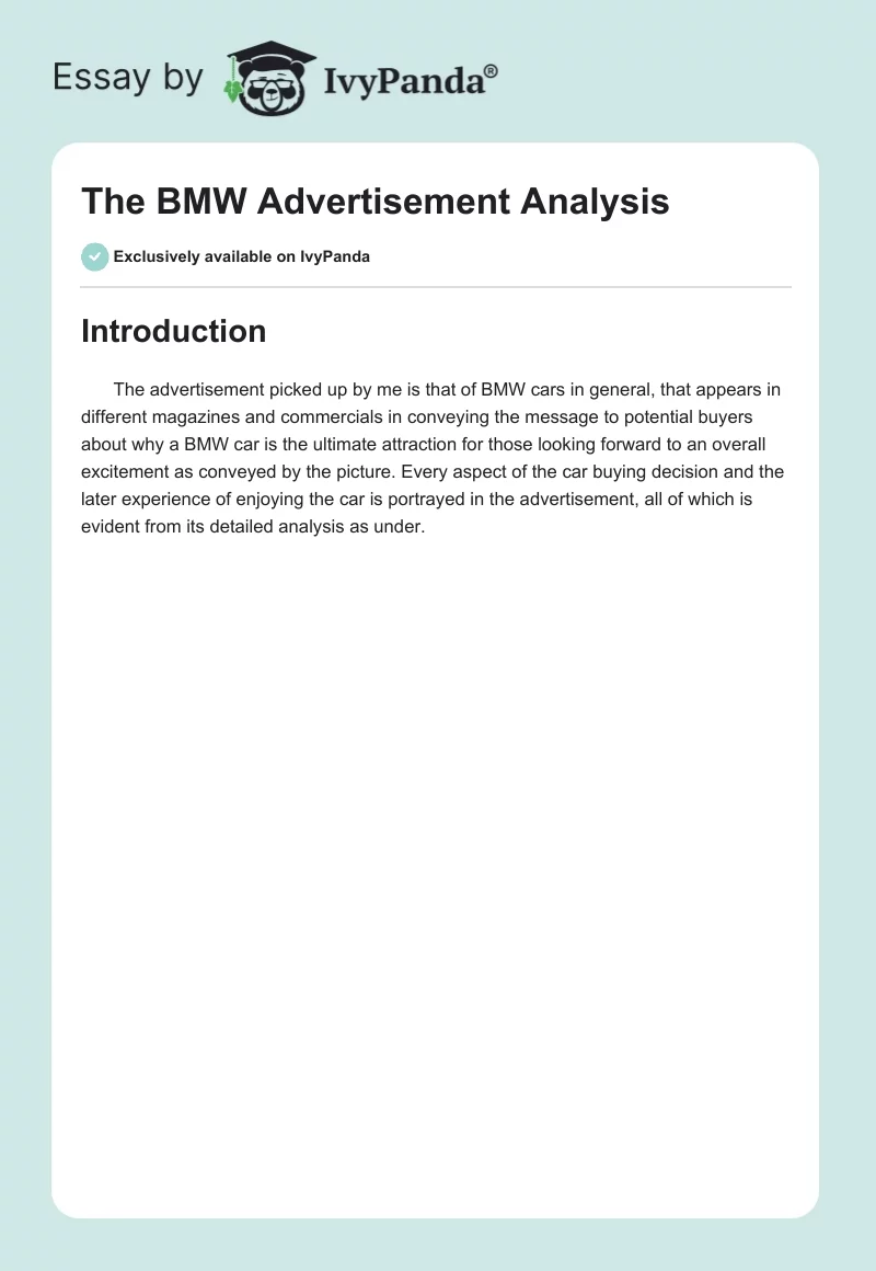 The BMW Advertisement Analysis. Page 1
