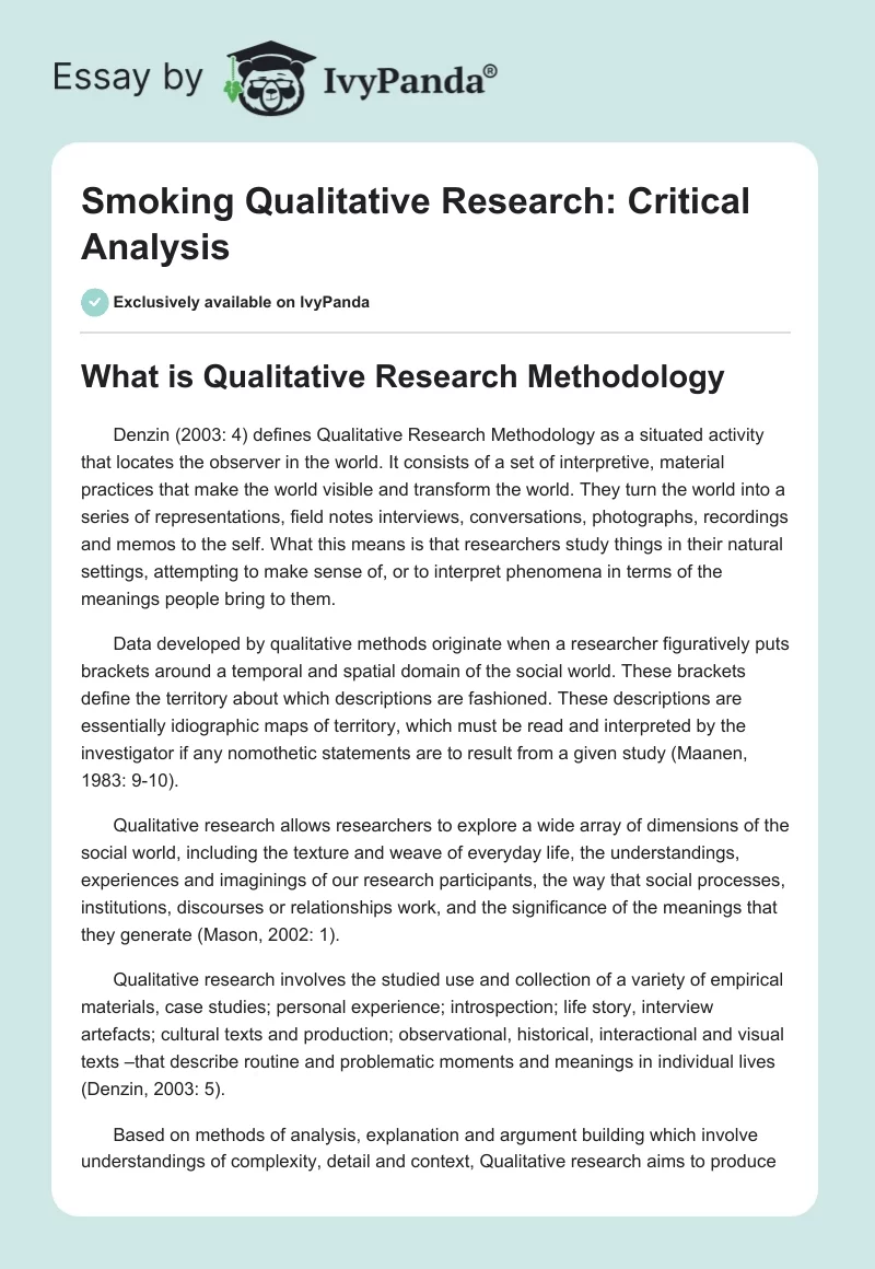 Smoking Qualitative Research: Critical Analysis. Page 1