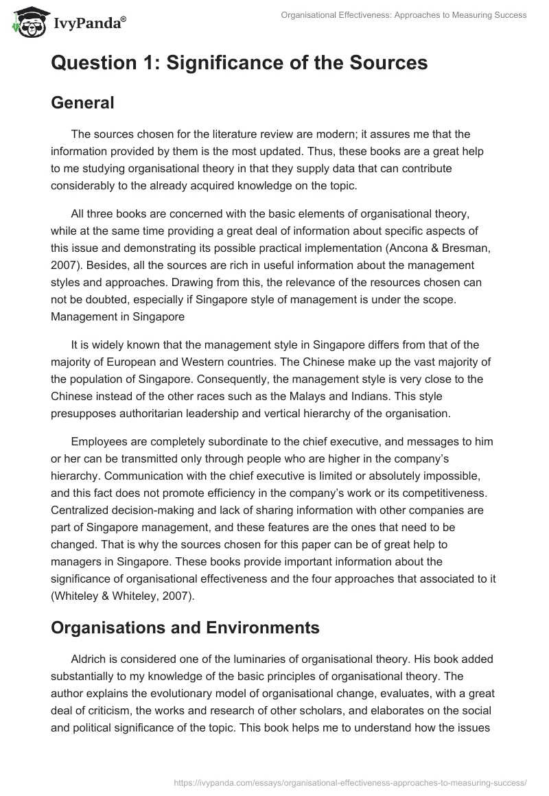 Organisational Effectiveness: Approaches to Measuring Success. Page 2