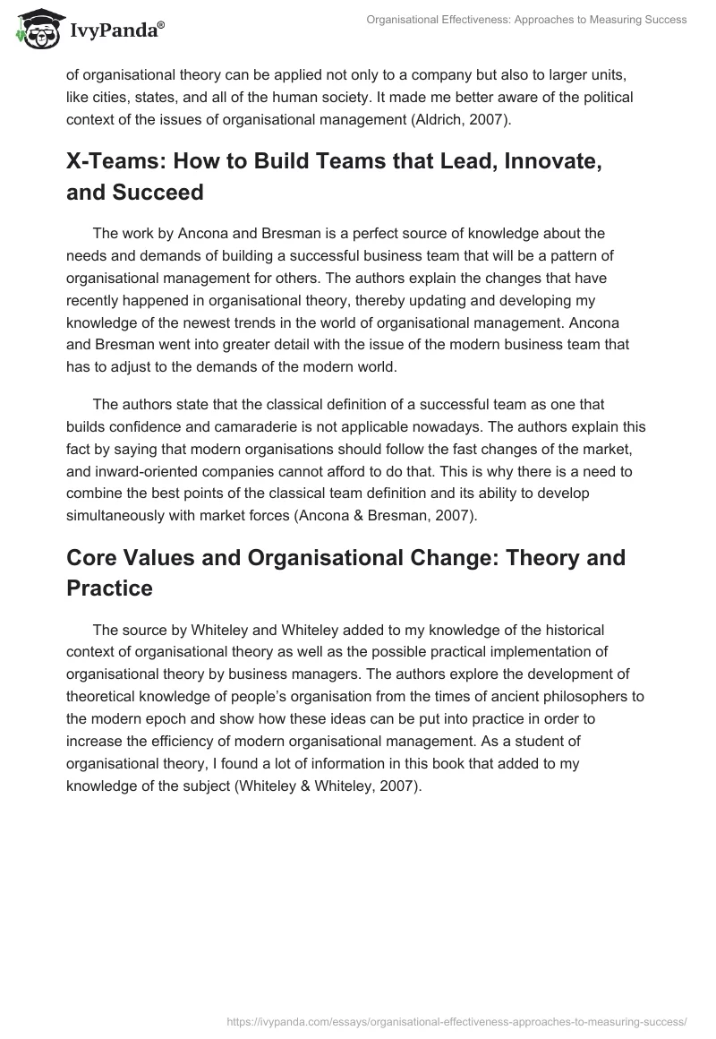 Organisational Effectiveness: Approaches to Measuring Success. Page 3