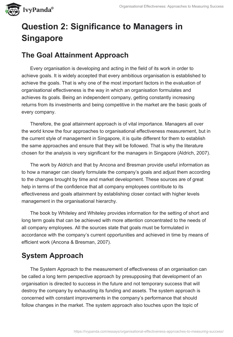 Organisational Effectiveness: Approaches to Measuring Success. Page 4