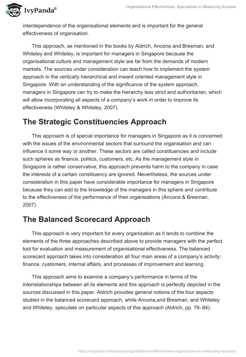 Organisational Effectiveness: Approaches to Measuring Success. Page 5