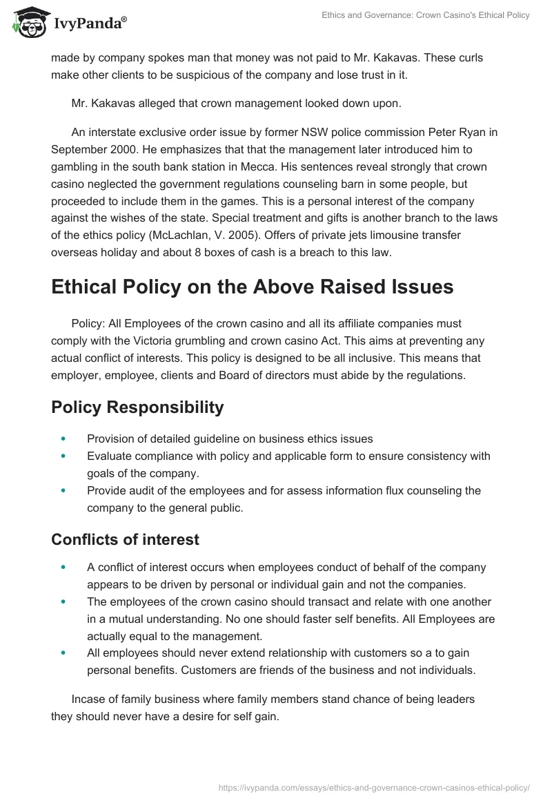 Ethics and Governance: Crown Casino's Ethical Policy. Page 3