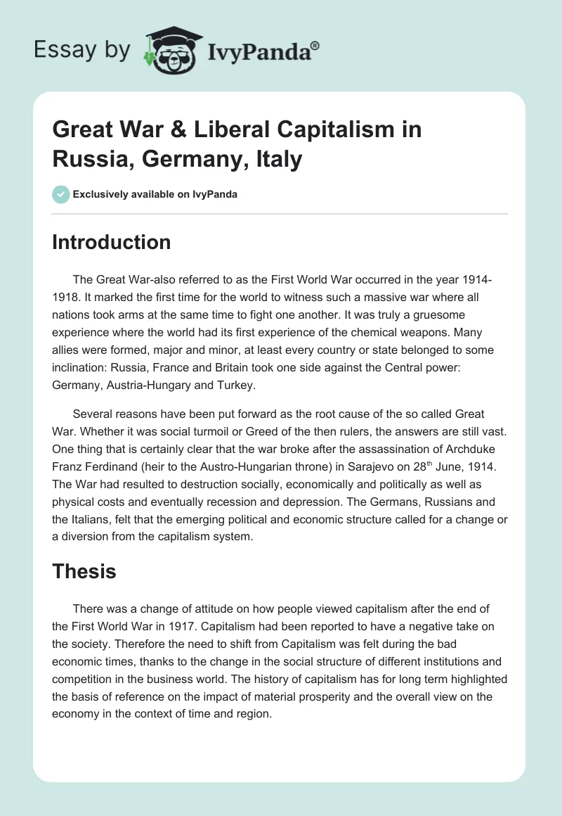 Great War & Liberal Capitalism in Russia, Germany, Italy. Page 1