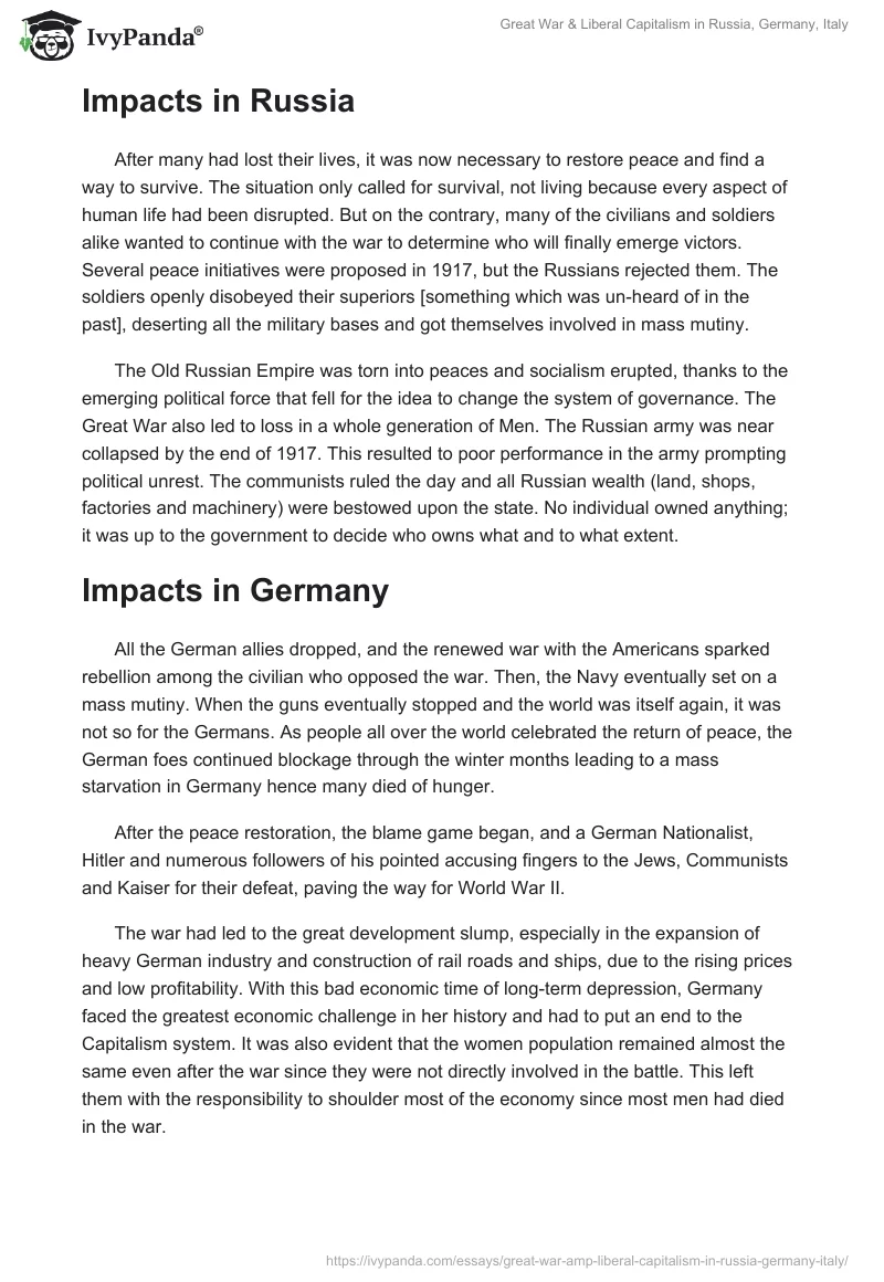 Great War & Liberal Capitalism in Russia, Germany, Italy. Page 2