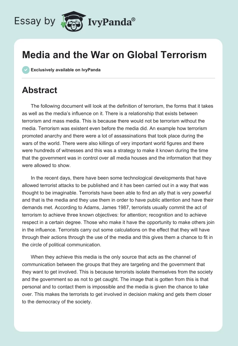 Media and the War on Global Terrorism. Page 1