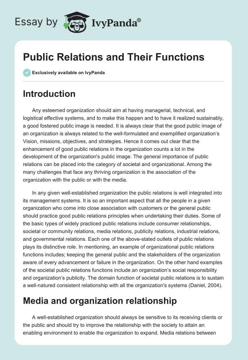 Public Relations and Their Functions. Page 1