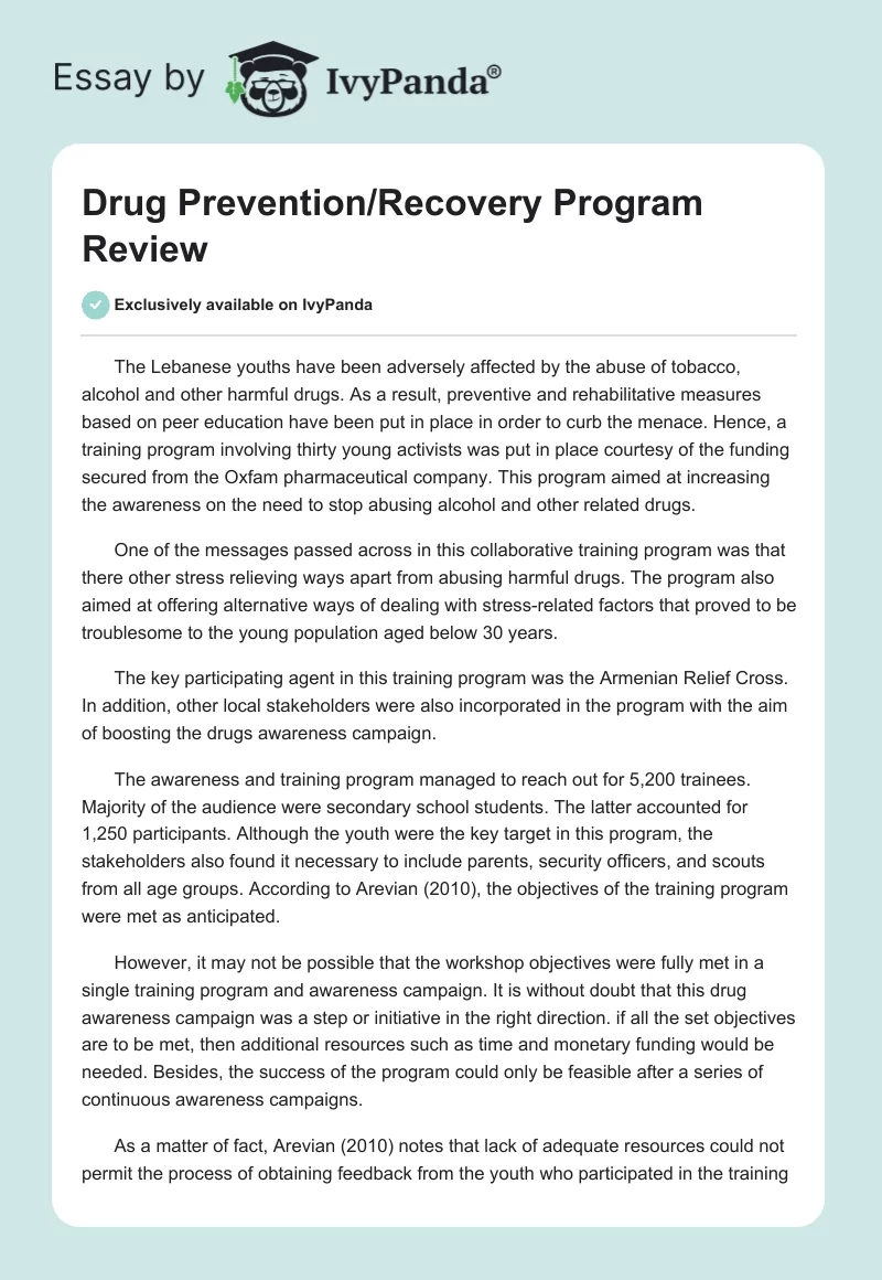 Drug Prevention/Recovery Program Review. Page 1