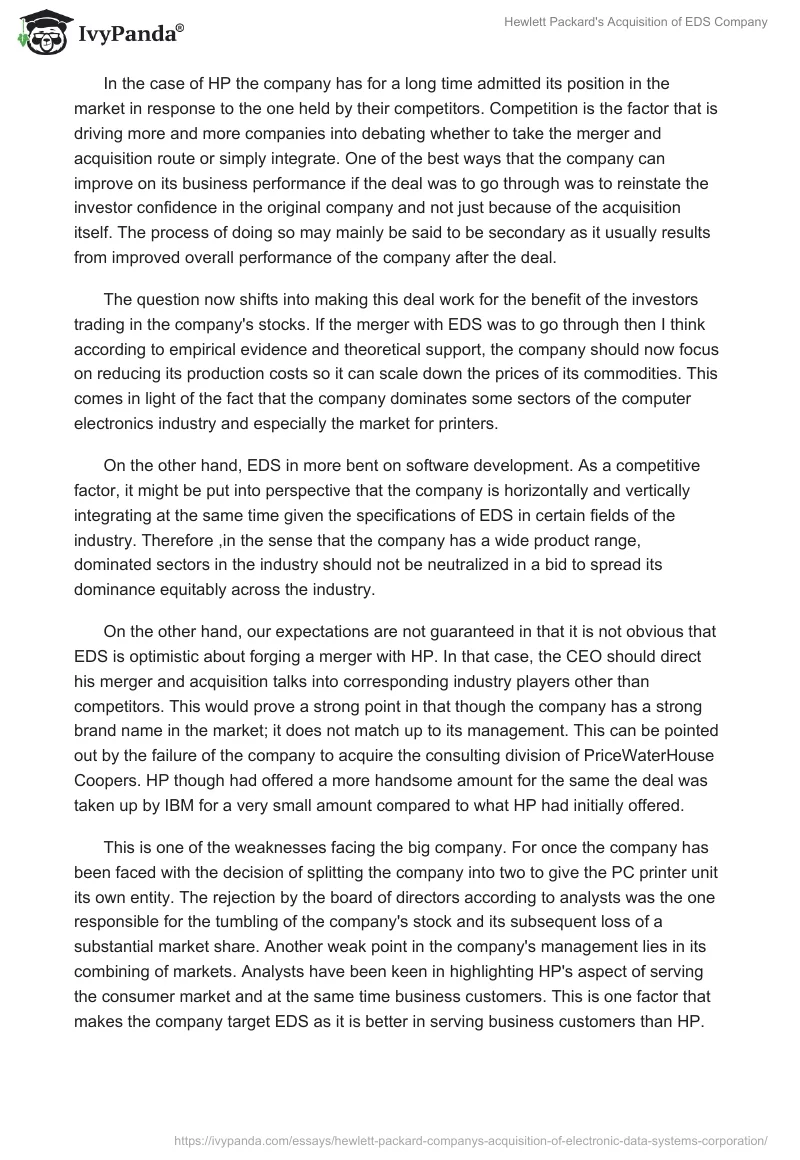 Hewlett Packard's Acquisition of EDS Company. Page 2