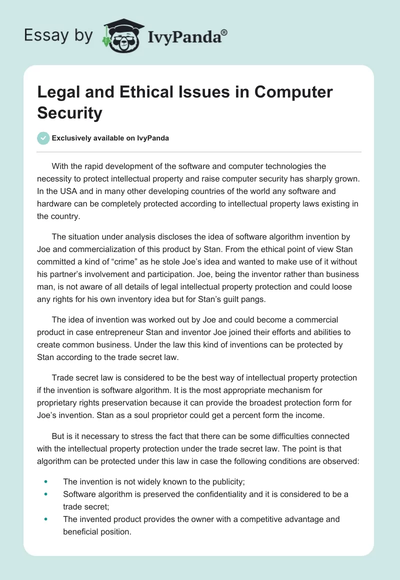 Legal and Ethical Issues in Computer Security. Page 1