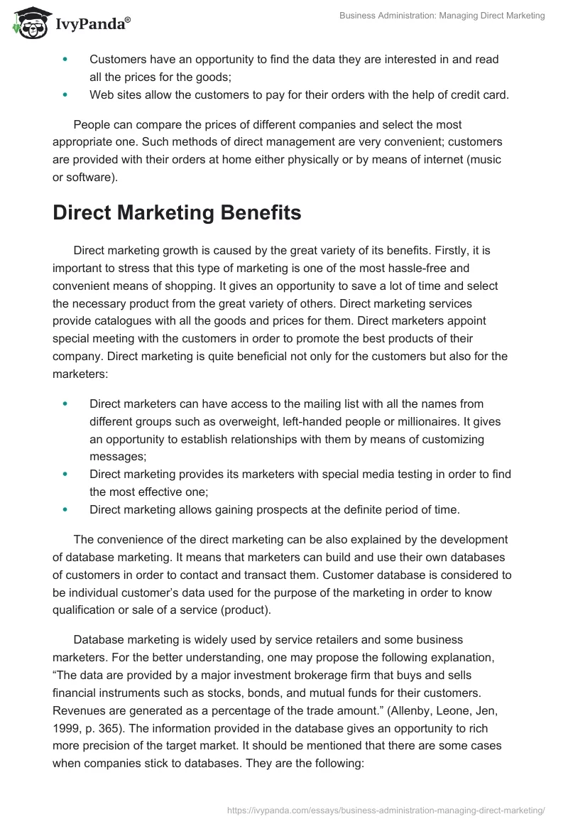 Business Administration: Managing Direct Marketing. Page 3