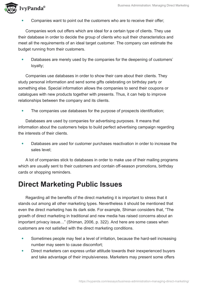 Business Administration: Managing Direct Marketing. Page 4