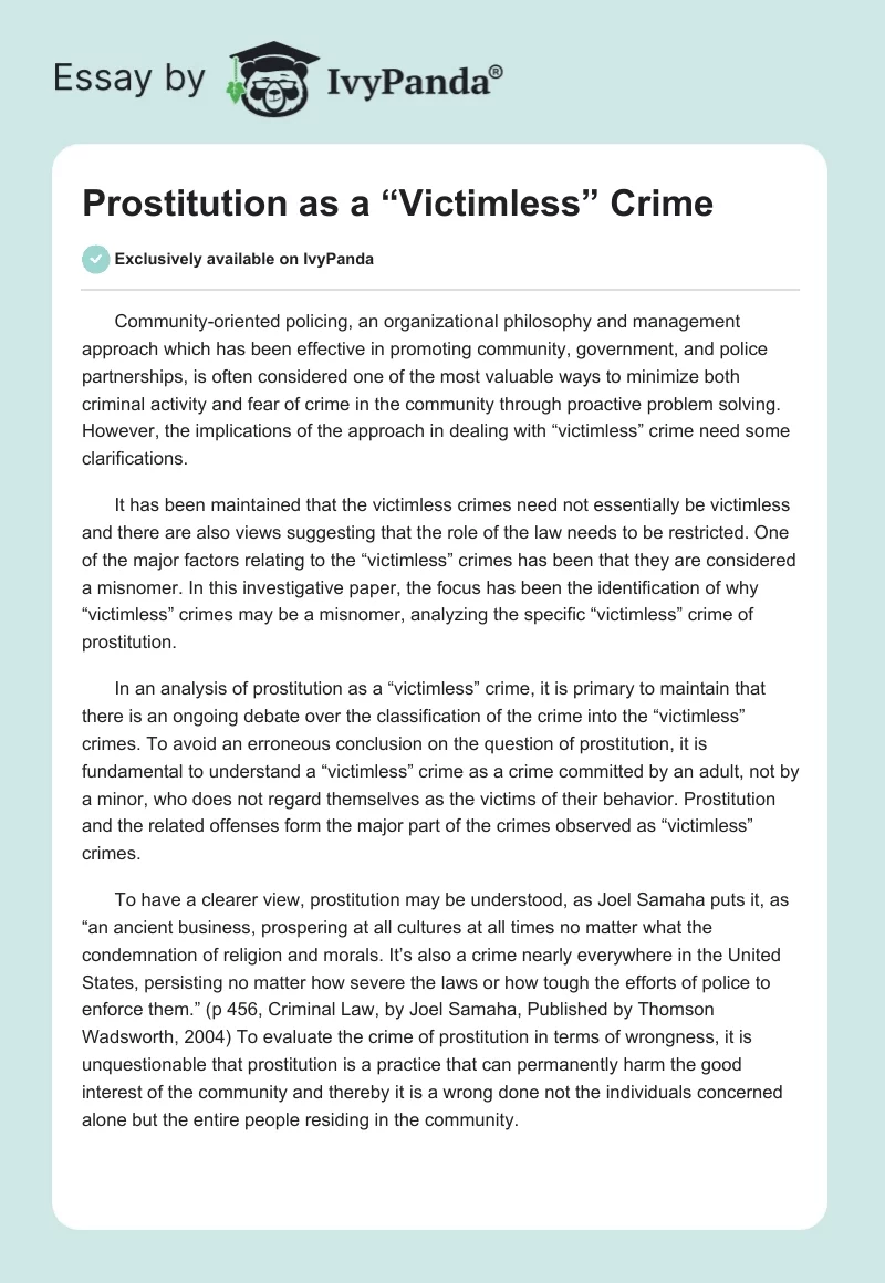 Prostitution as a “Victimless” Crime. Page 1