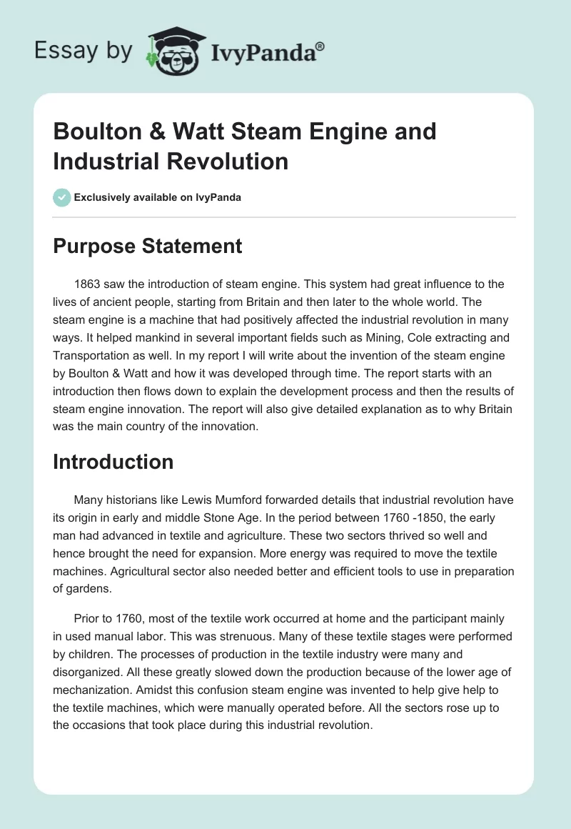 Boulton & Watt Steam Engine and Industrial Revolution. Page 1