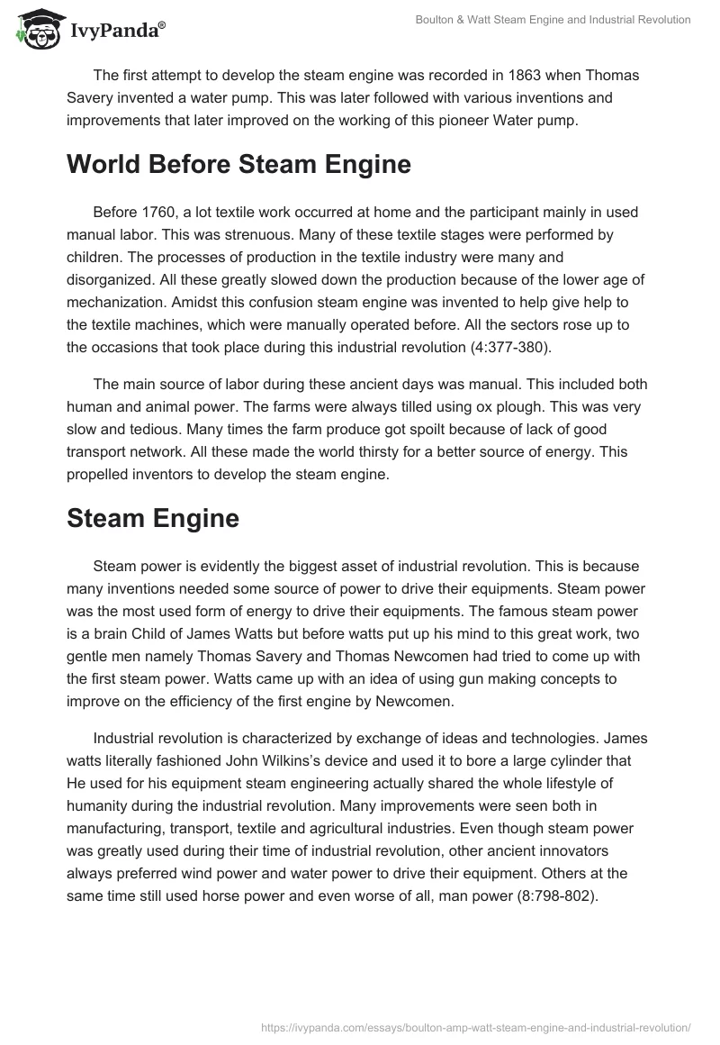 Boulton & Watt Steam Engine and Industrial Revolution. Page 2