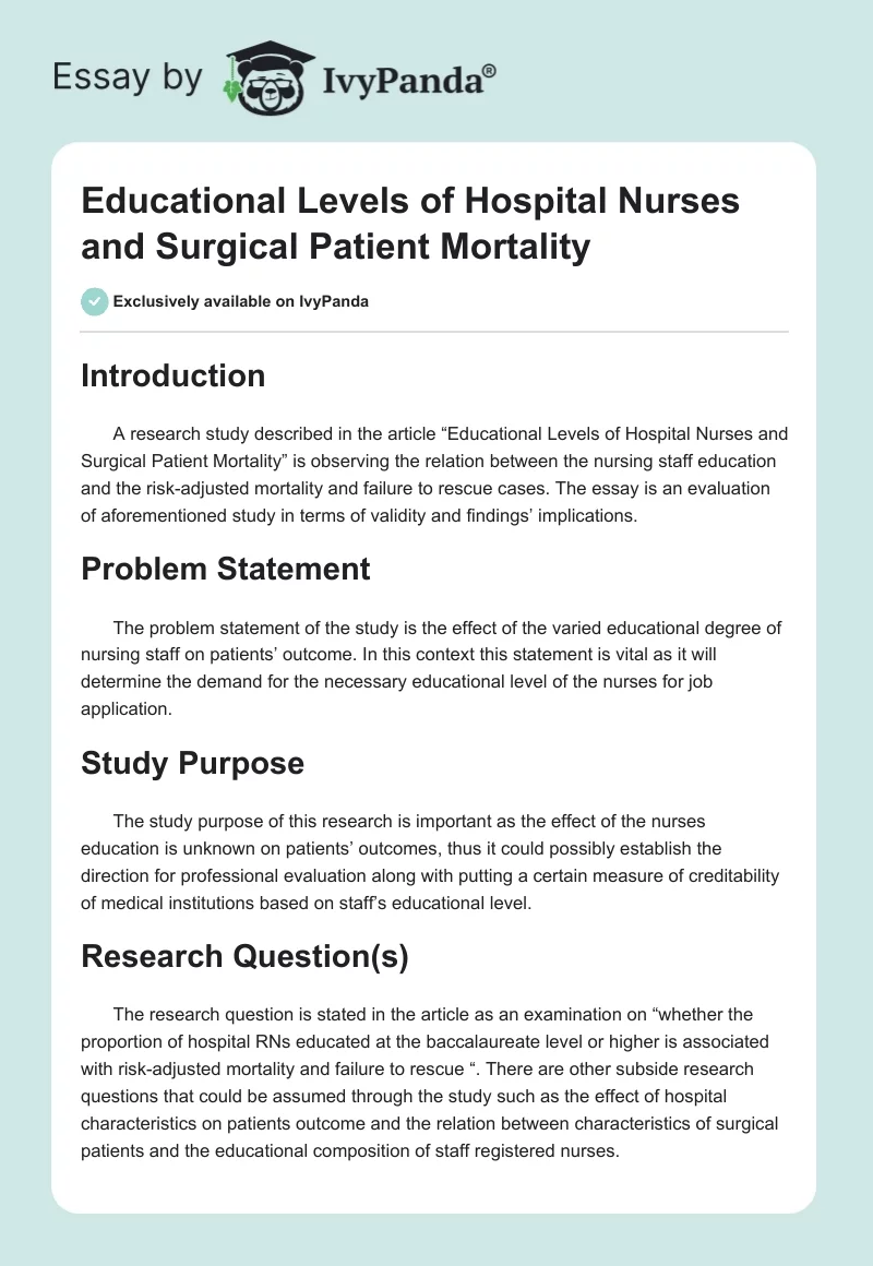 Educational Levels of Hospital Nurses and Surgical Patient Mortality. Page 1