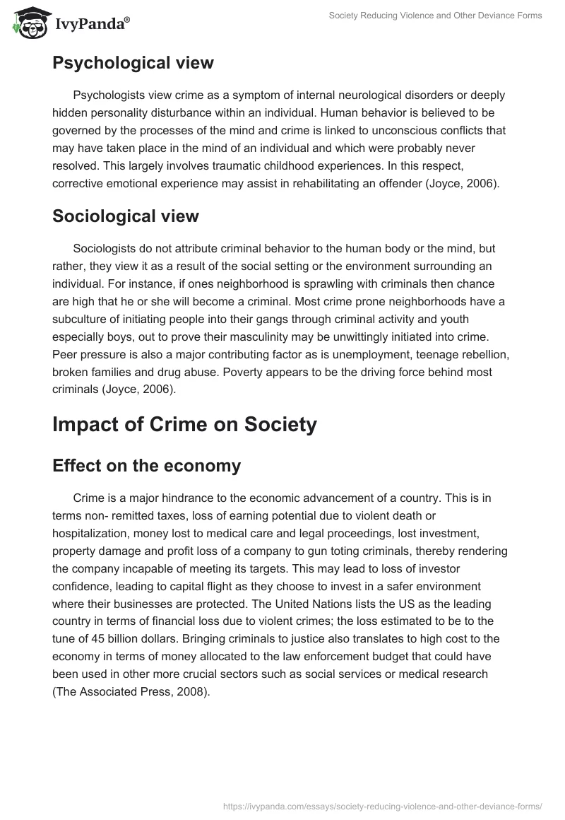 Society Reducing Violence and Other Deviance Forms. Page 2