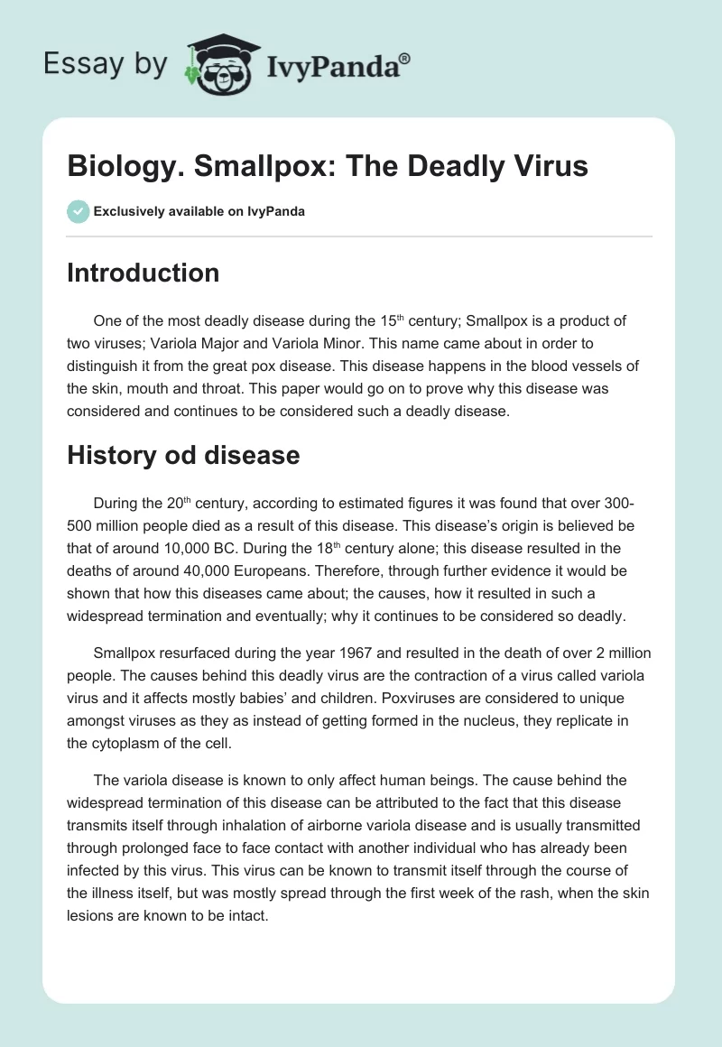 Biology. Smallpox: The Deadly Virus. Page 1
