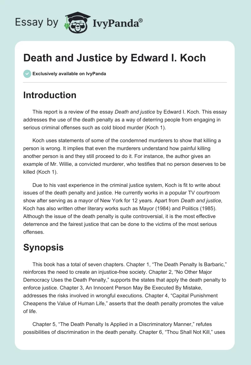 "Death and Justice" by Edward I. Koch. Page 1