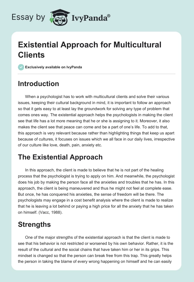 Existential Approach for Multicultural Clients. Page 1