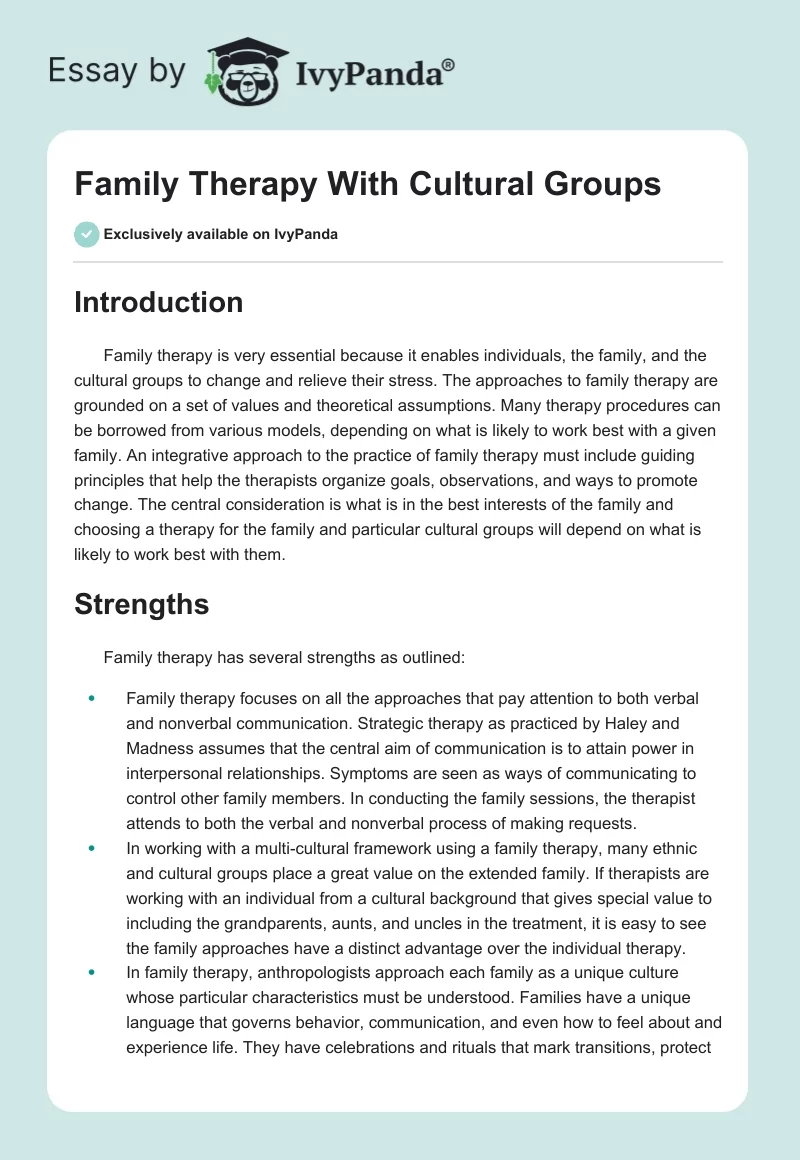 Family Therapy With Cultural Groups. Page 1