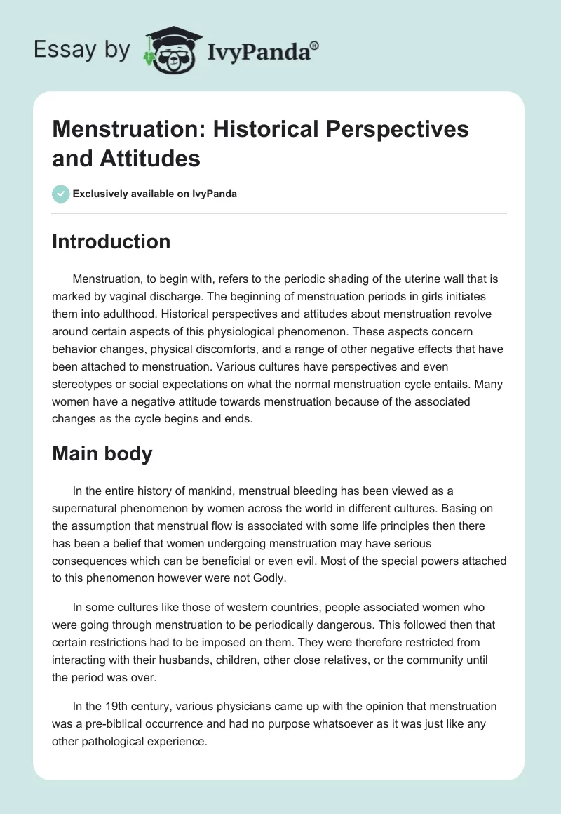 Menstruation: Historical Perspectives and Attitudes. Page 1