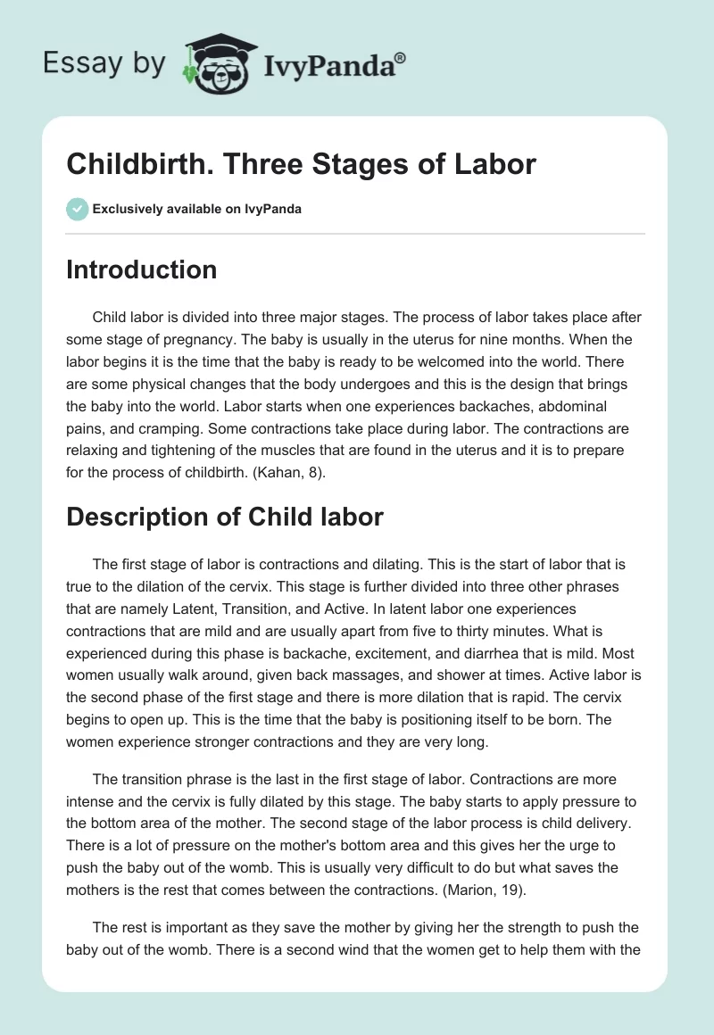 Childbirth. Three Stages of Labor. Page 1