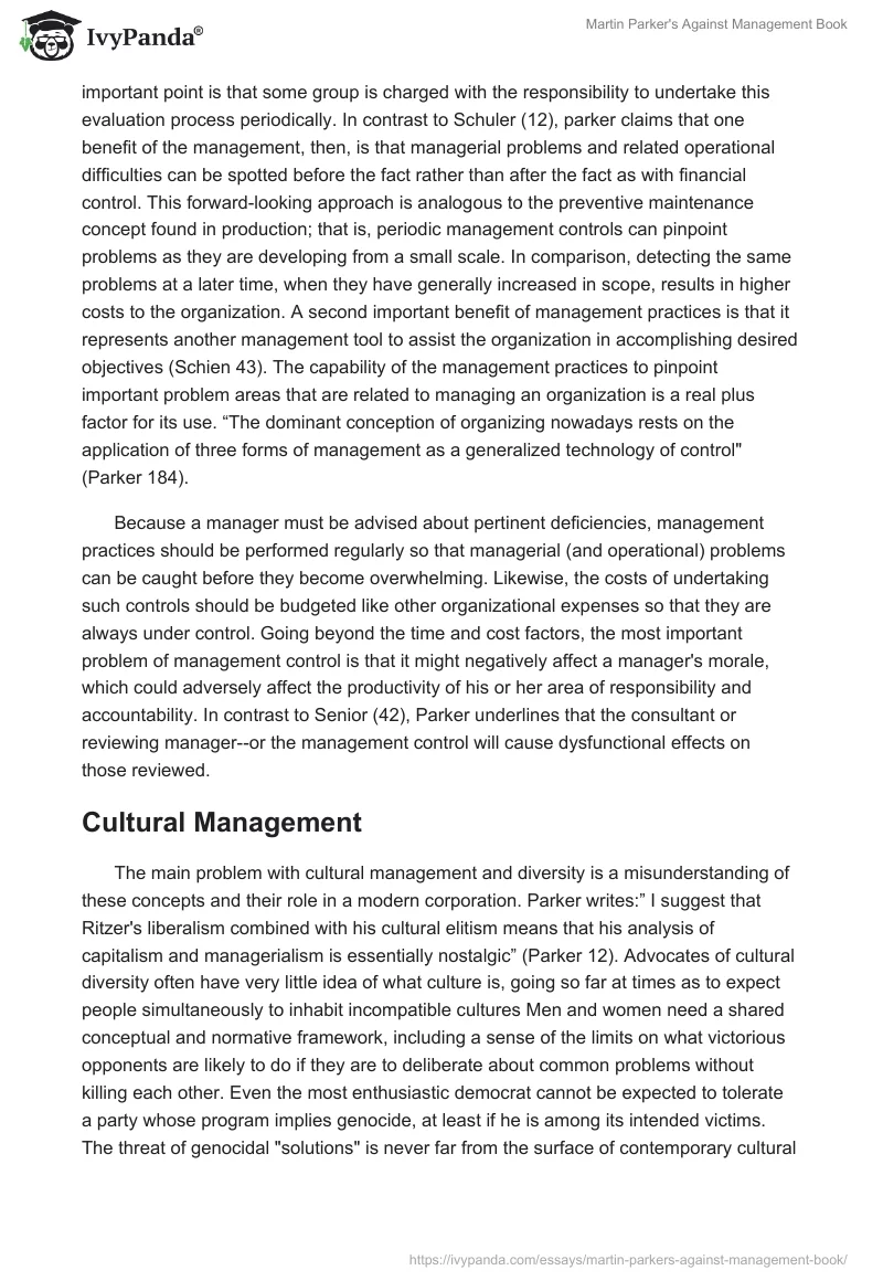 Martin Parker's "Against Management" Book. Page 3