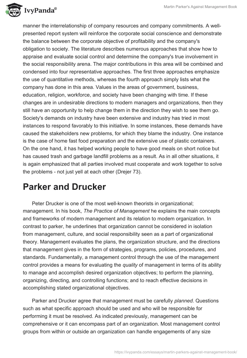 Martin Parker's "Against Management" Book. Page 5