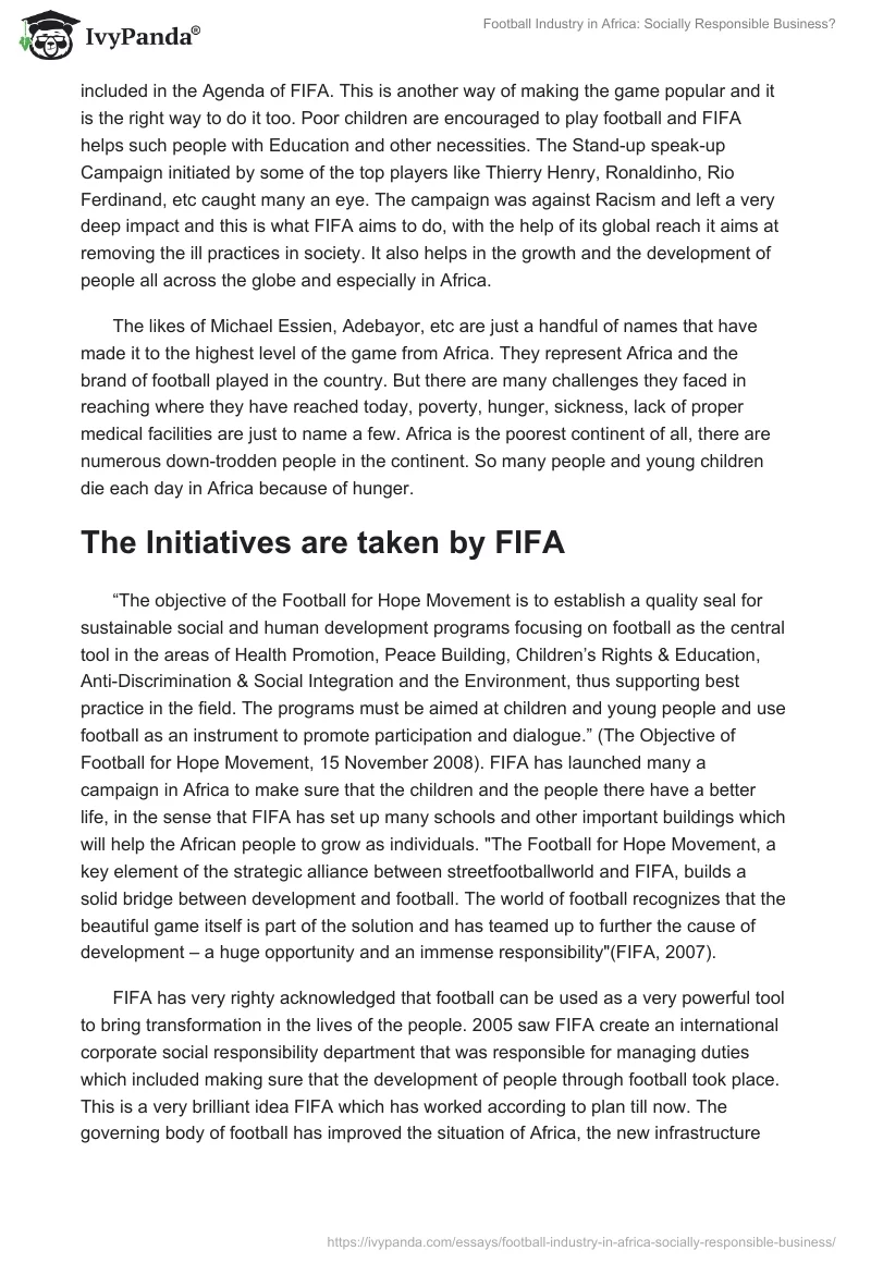 Football Industry in Africa: Socially Responsible Business?. Page 2