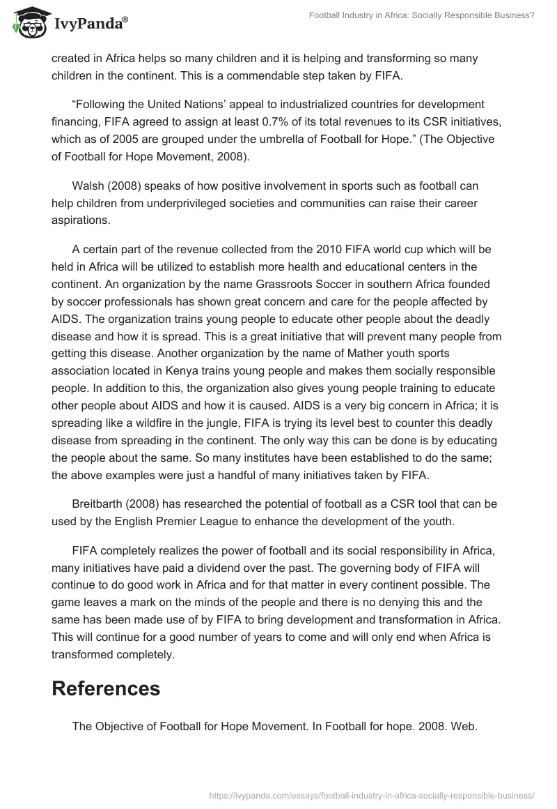 Football Industry in Africa: Socially Responsible Business?. Page 3