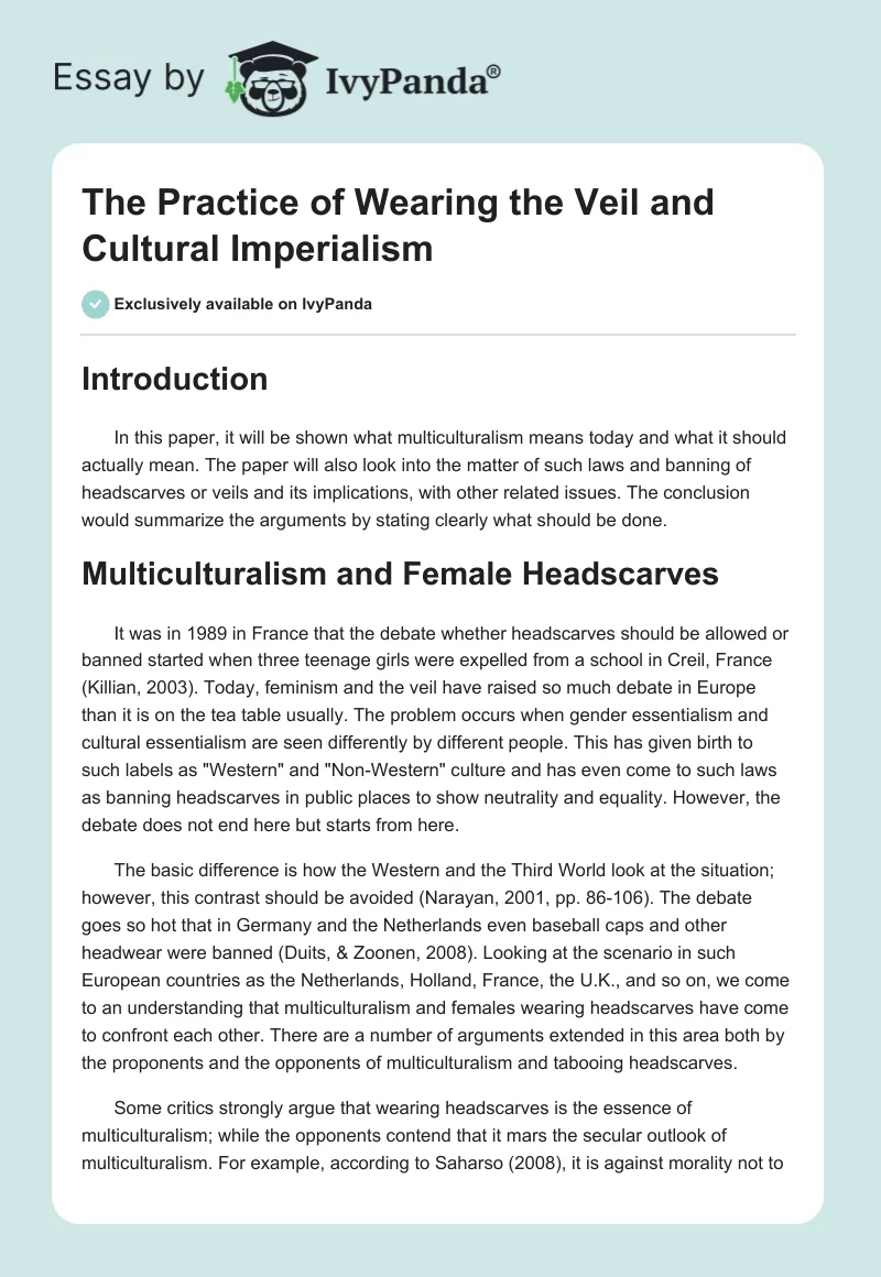 The Practice of Wearing the Veil and Cultural Imperialism. Page 1