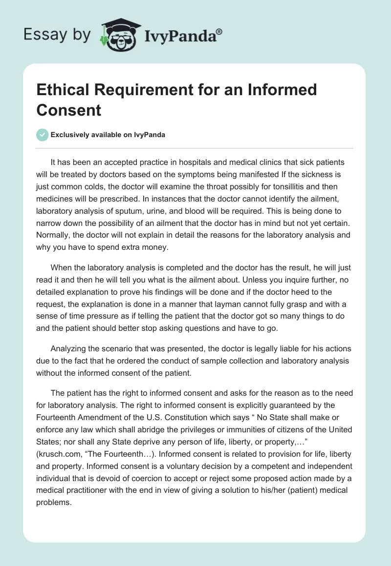 Ethical Requirement for an Informed Consent. Page 1
