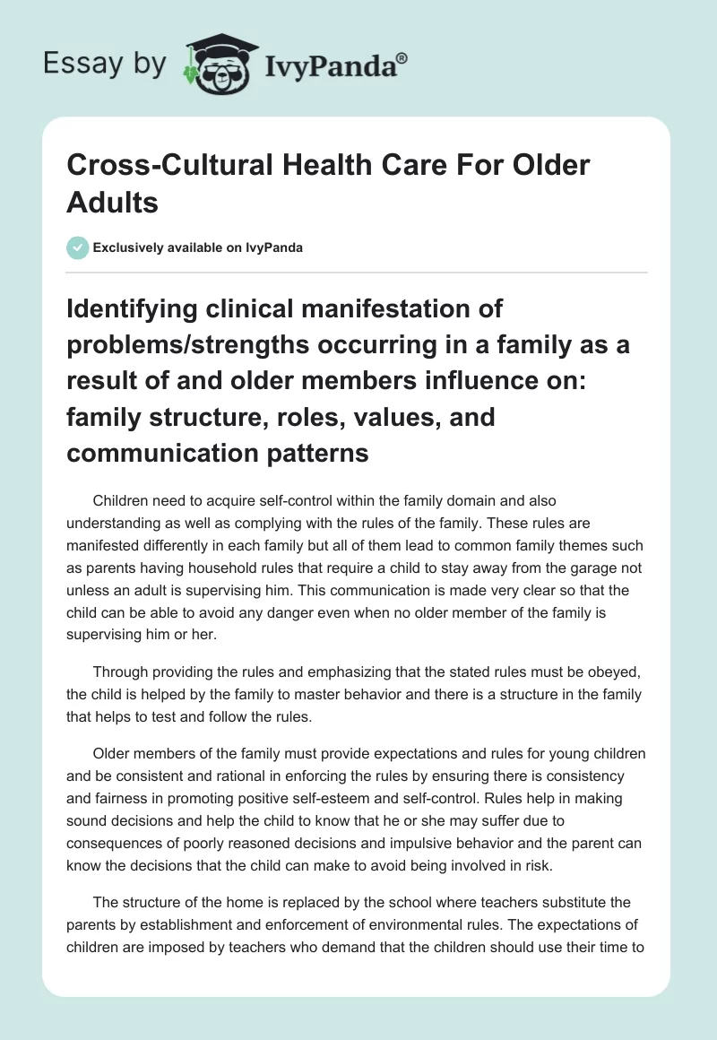 Cross-Cultural Health Care For Older Adults. Page 1