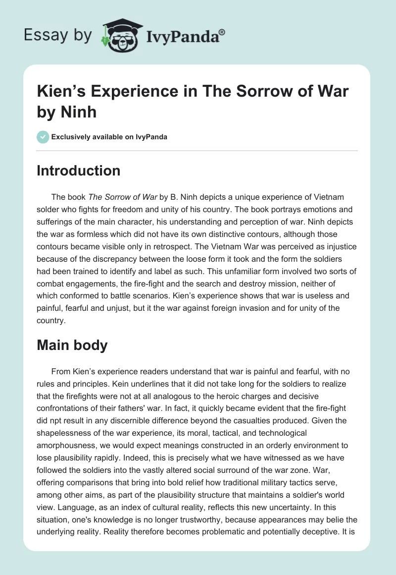 Kien’s Experience in The Sorrow of War by Ninh. Page 1
