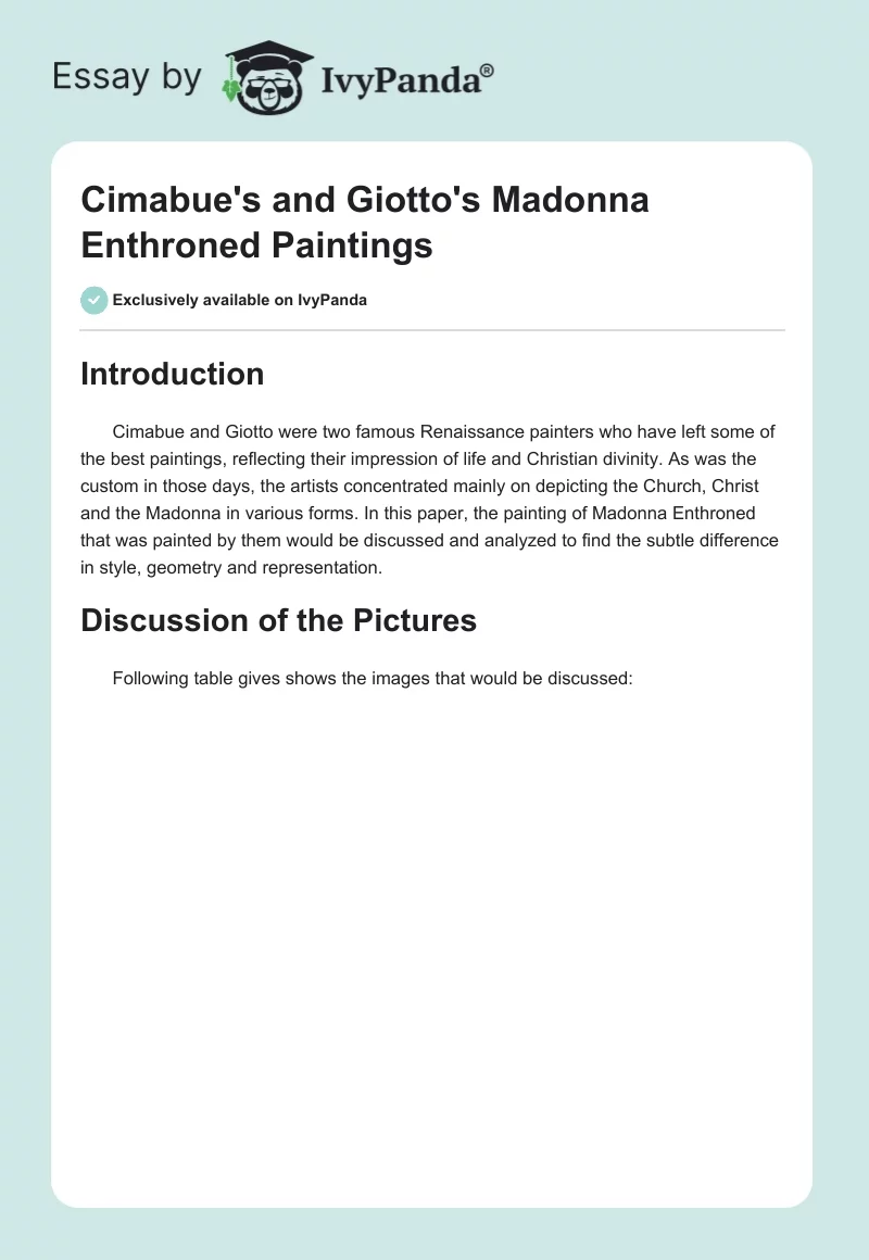 Cimabue's and Giotto's Madonna Enthroned Paintings. Page 1