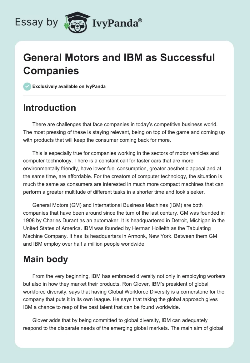 General Motors and IBM as Successful Companies. Page 1