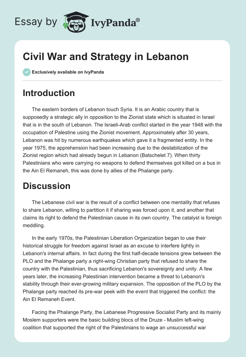 Civil War and Strategy in Lebanon. Page 1