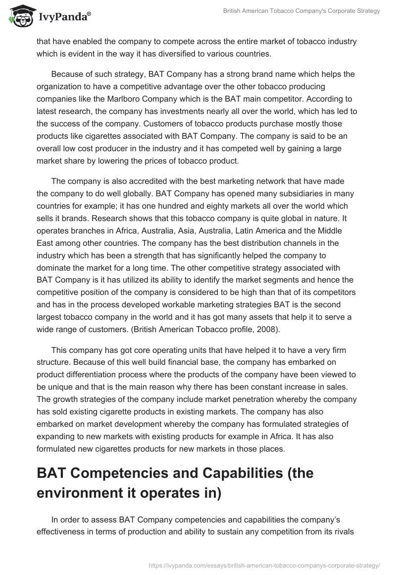 British American Tobacco Company's Corporate Strategy. Page 3