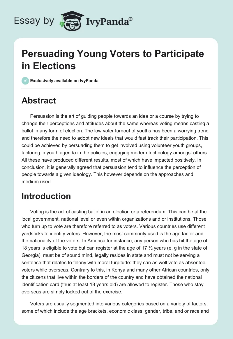 Persuading Young Voters to Participate in Elections. Page 1