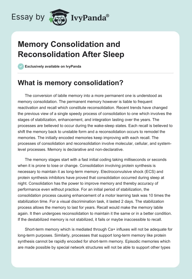 Memory Consolidation and Reconsolidation After Sleep. Page 1