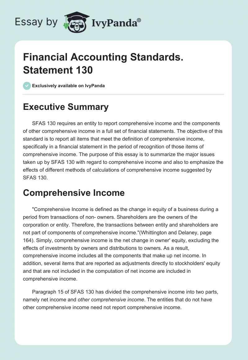 Financial Accounting Standards. Statement 130. Page 1