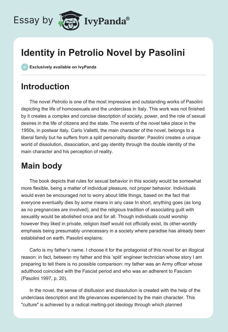 Identity in "Petrolio" Novel by Pasolini. Page 1