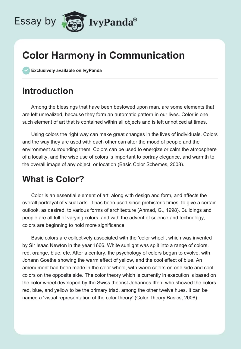Color Harmony in Communication. Page 1