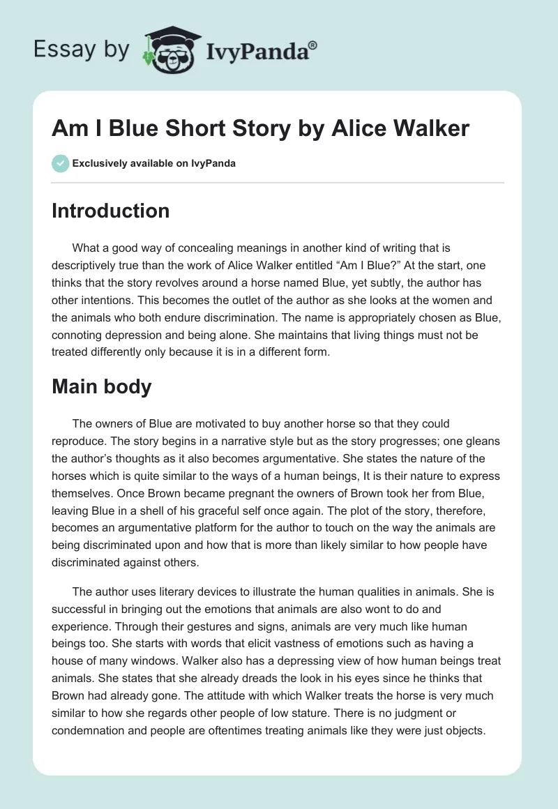 "Am I Blue" Short Story by Alice Walker. Page 1
