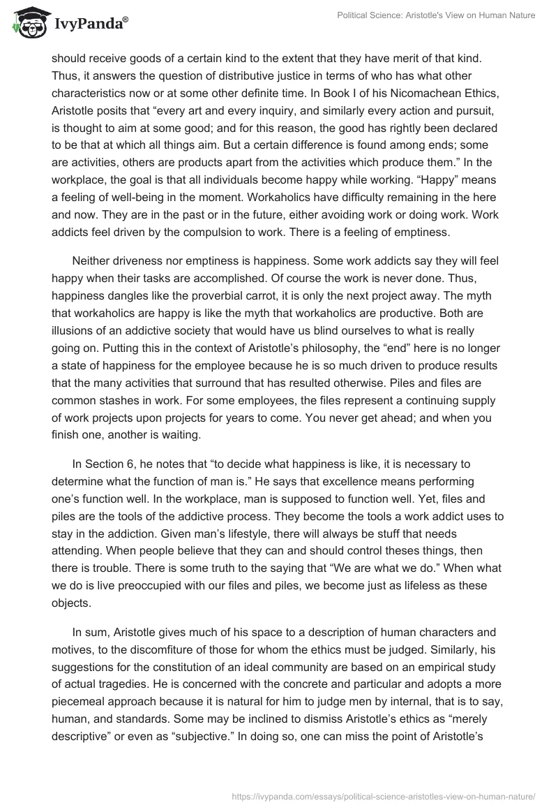 Political Science: Aristotle's View on Human Nature. Page 4